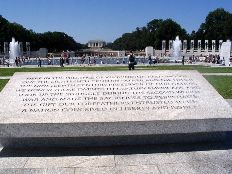 IMG_2884.jpg - Announcement Stone at the National World War II Memorial in Washington, D.C., Lincoln Memorial in the distance.